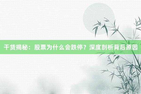 干货揭秘：股票为什么会跌停？深度剖析背后原因