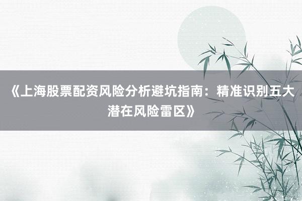 《上海股票配资风险分析避坑指南：精准识别五大潜在风险雷区》