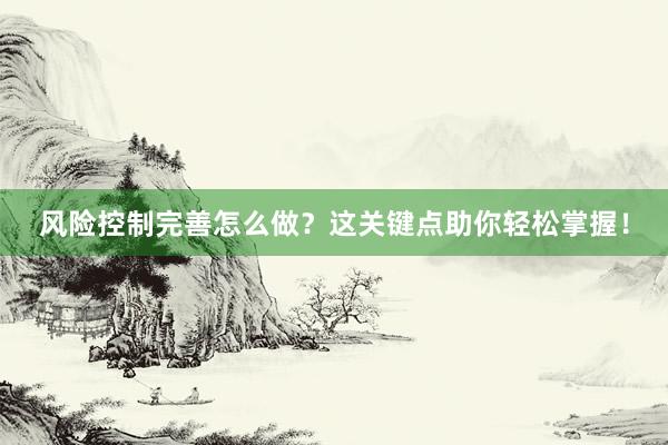 风险控制完善怎么做？这关键点助你轻松掌握！