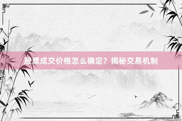 股票成交价格怎么确定?揭秘交易机制