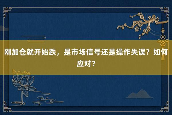 刚加仓就开始跌，是市场信号还是操作失误？如何应对？