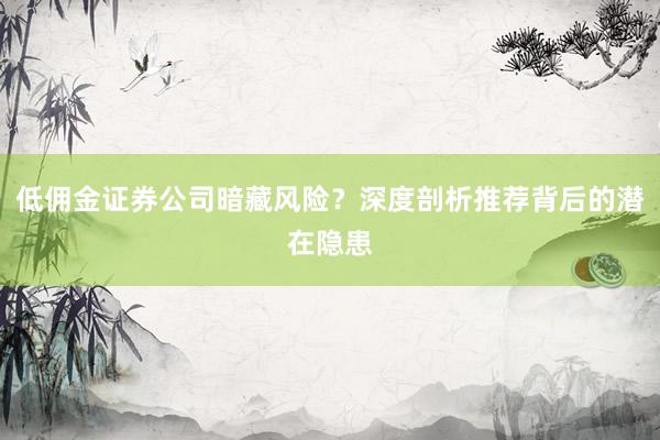 低佣金证券公司暗藏风险？深度剖析推荐背后的潜在隐患