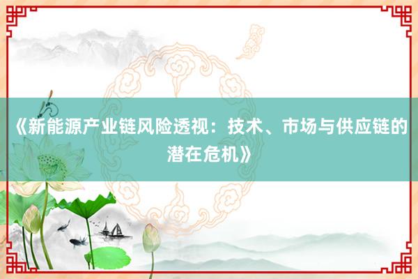 《新能源产业链风险透视：技术、市场与供应链的潜在危机》