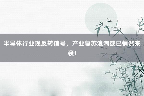 半导体行业现反转信号，产业复苏浪潮或已悄然来袭！