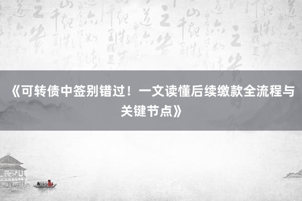 《可转债中签别错过！一文读懂后续缴款全流程与关键节点》