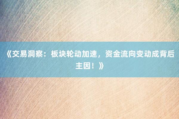 《交易洞察：板块轮动加速，资金流向变动成背后主因！》